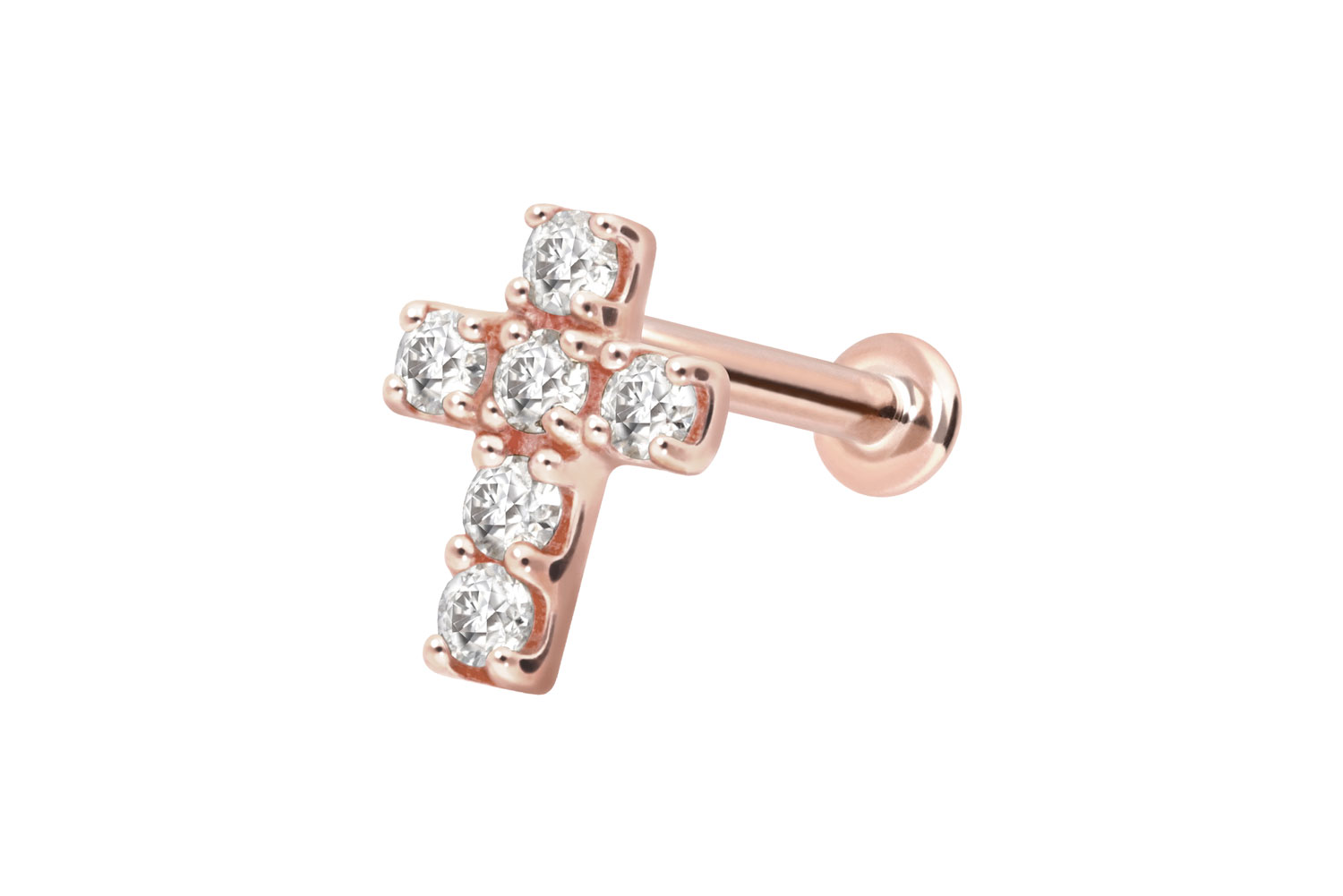 14 Karat Gold Labret Piercing mit Innengewinde MOISSANIT-KREUZ